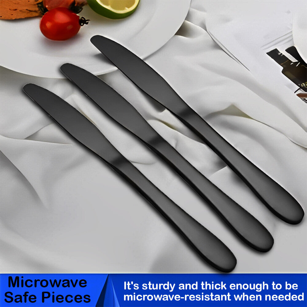 Heavy Duty Plastic Spoons Knives Forks Black Reusable Mix Cutlery Set