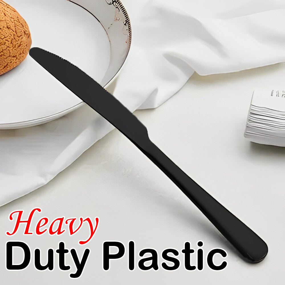 Heavy Duty Plastic Spoons Knives Forks Black Reusable Mix Cutlery Set