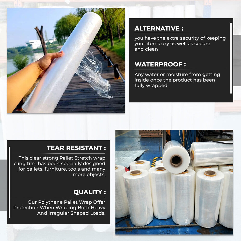 6 x Pallet Stretch Shrink Wrap Clear Wrapping Film Non Extended 500mm x 250m 20m