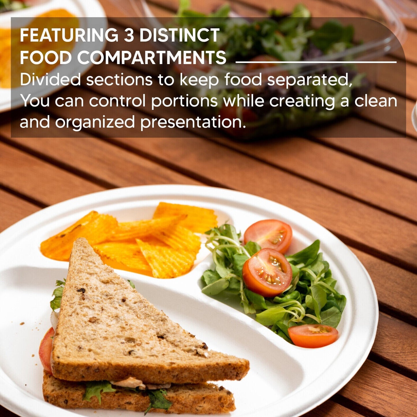 100 x Reusable 3 Compartment Plates 10" (26cm) for Weddings Catering Supply