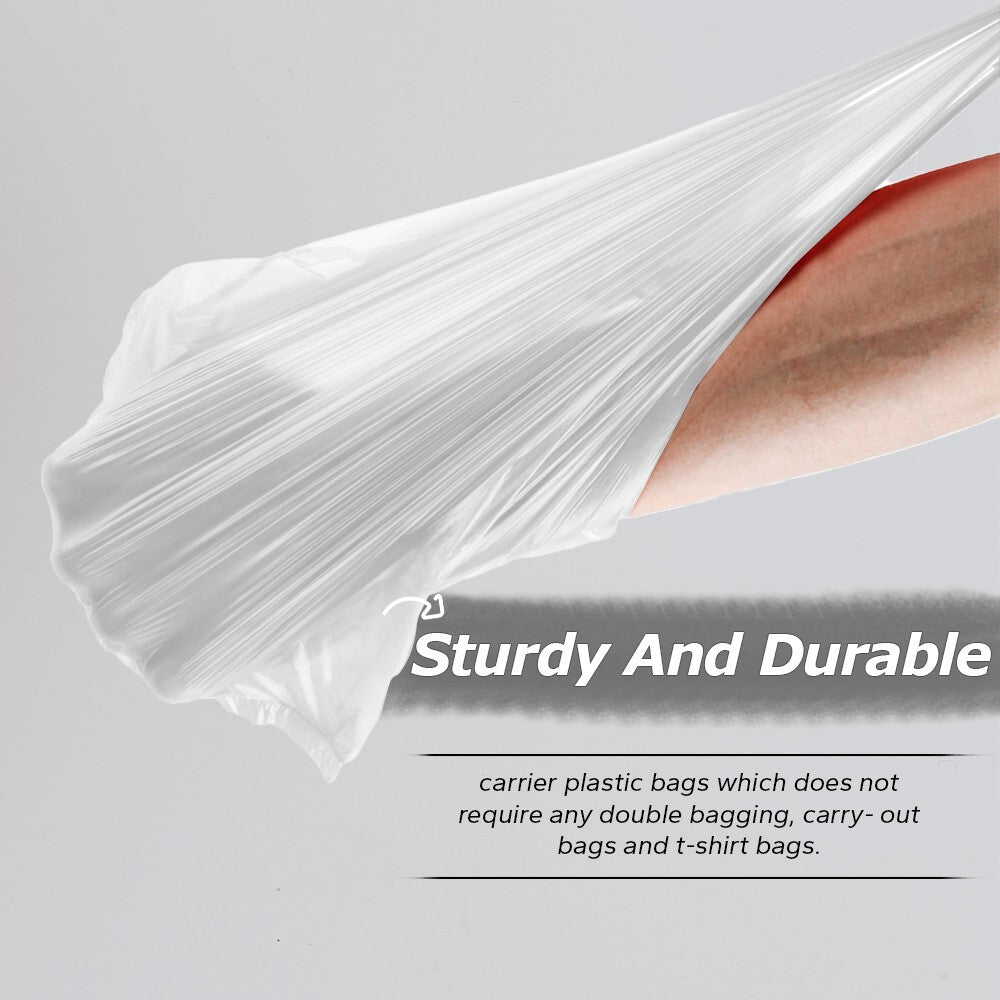 100 x Plastic Vest Style Carrier Bags 10" x 15" x 18" 10mu White Reusable Bag