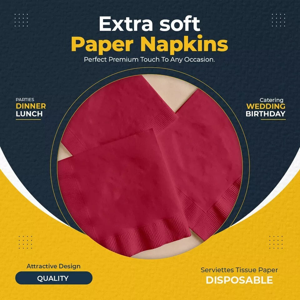 Cocktail Paper Napkins Disposable Serviettes Tissue Paper 24cm x 24cm 2ply
