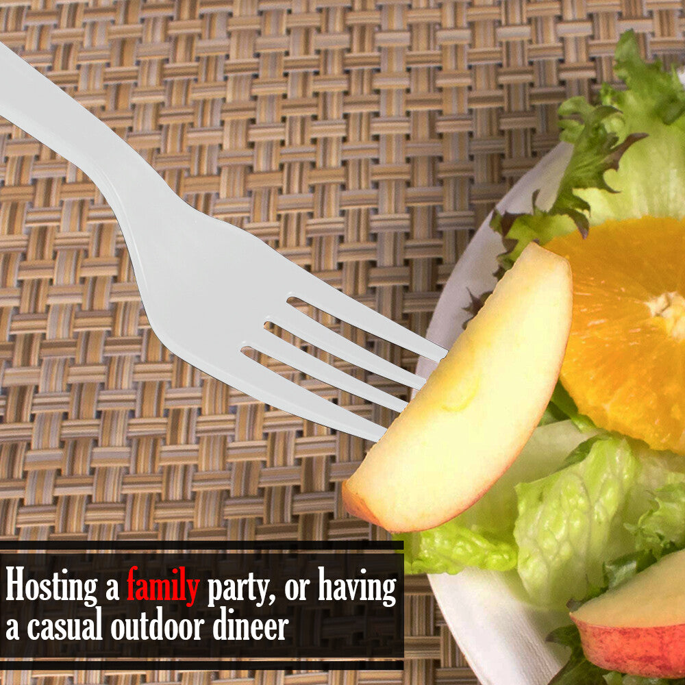 Heavy Duty Plastic Spoons Knives Forks White Reusable Mix Cutlery Set