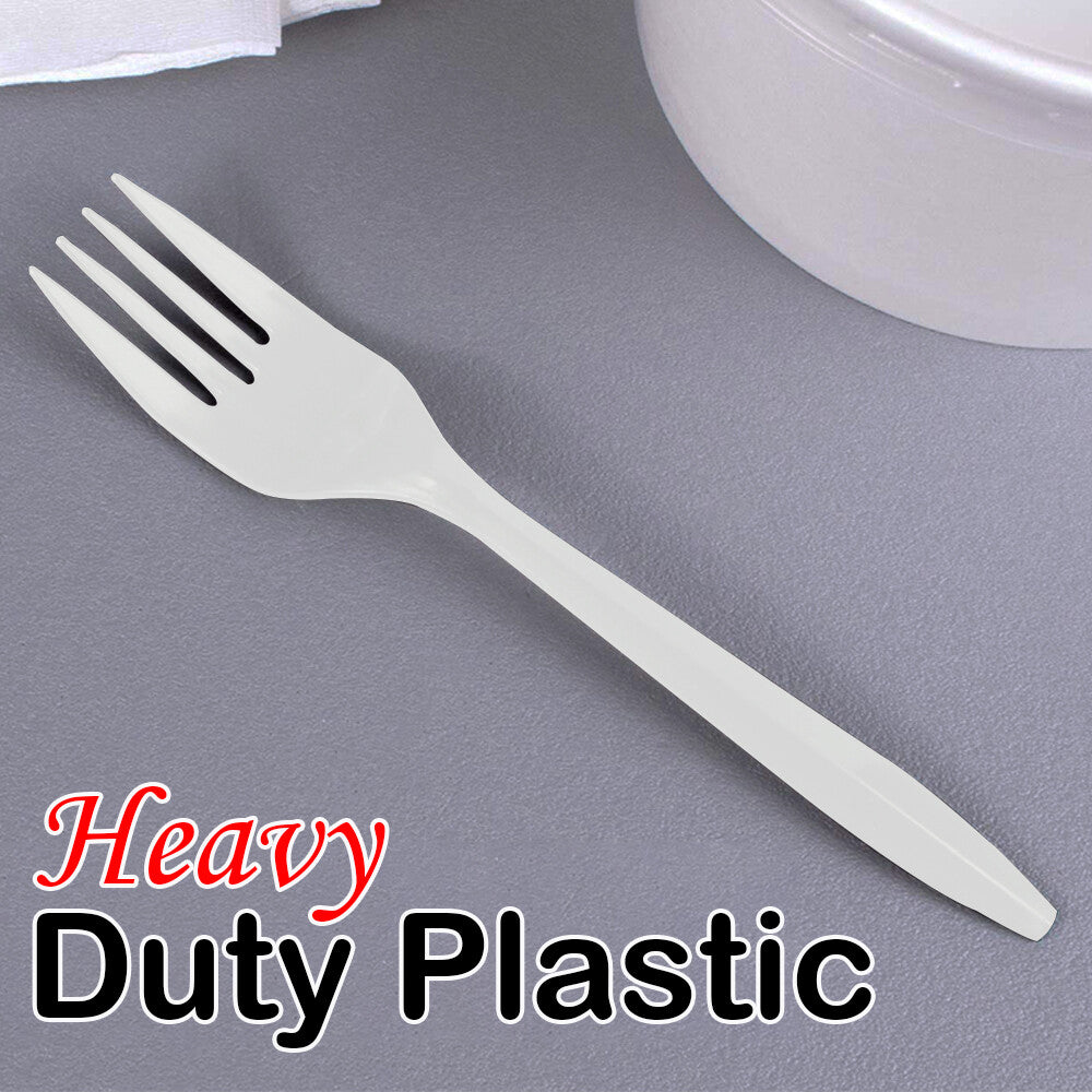 Heavy Duty Plastic Spoons Knives Forks White Reusable Mix Cutlery Set