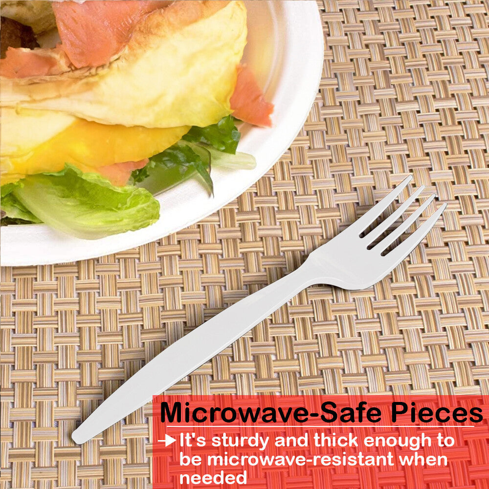 Heavy Duty Plastic Spoons Knives Forks White Reusable Mix Cutlery Set