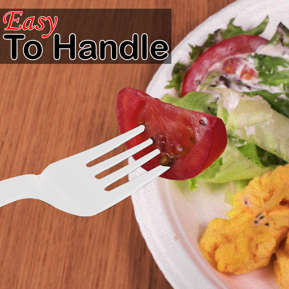 Heavy Duty Plastic Spoons Knives Forks White Reusable Mix Cutlery Set