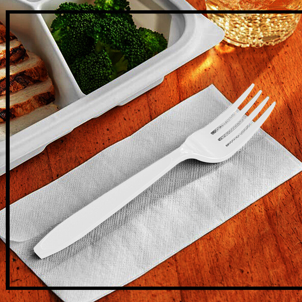 Heavy Duty Plastic Spoons Knives Forks White Reusable Mix Cutlery Set