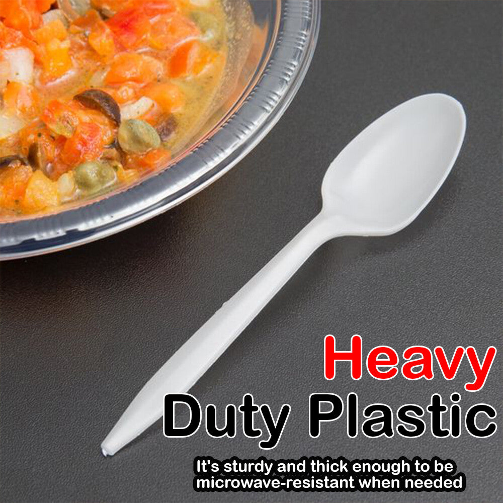 Heavy Duty Plastic Spoons Knives Forks White Reusable Mix Cutlery Set