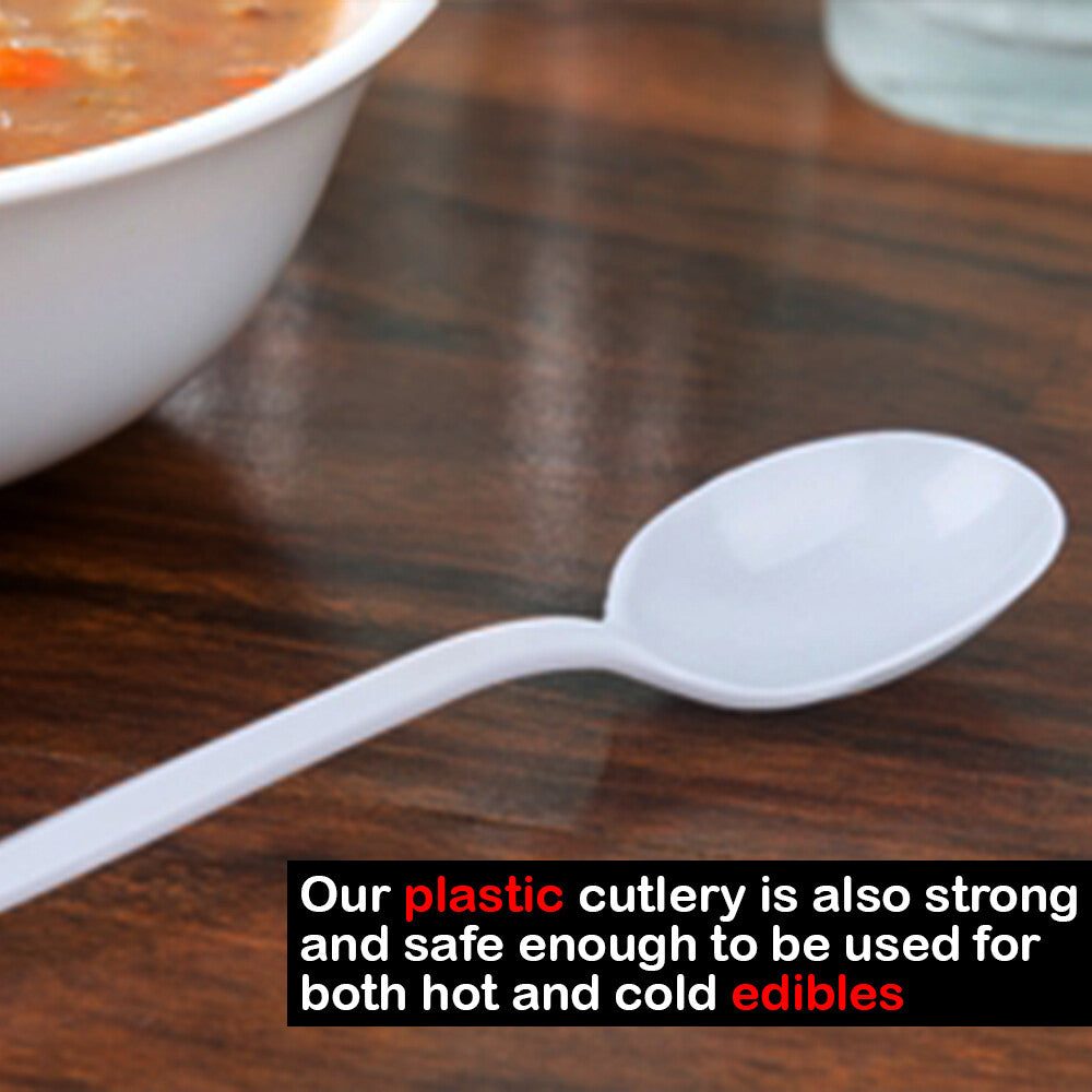 Heavy Duty Plastic Spoons Knives Forks White Reusable Mix Cutlery Set