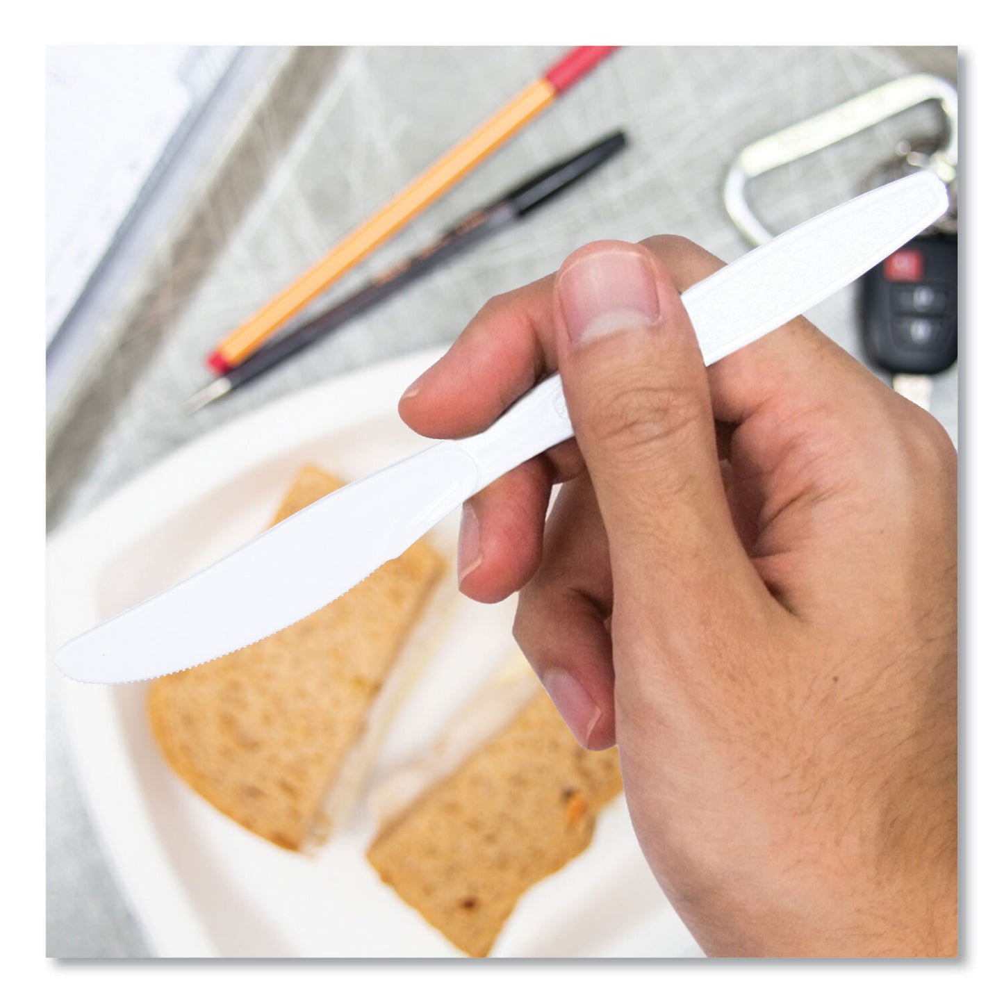 Heavy Duty Plastic Spoons Knives Forks White Reusable Mix Cutlery Set