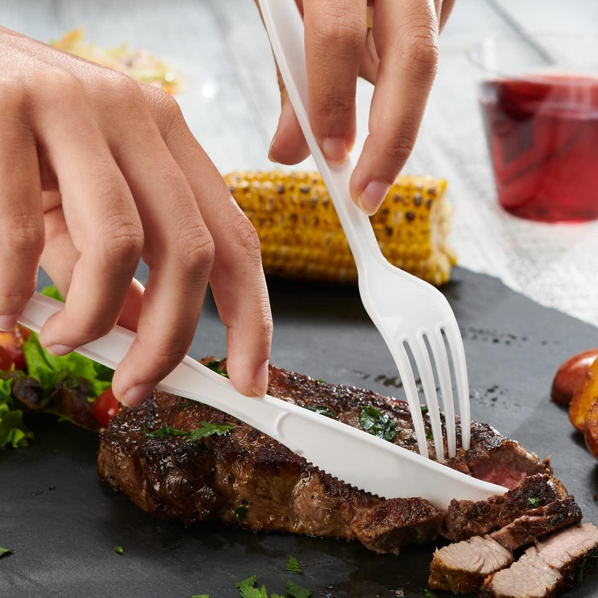 Heavy Duty Plastic Spoons Knives Forks White Reusable Mix Cutlery Set