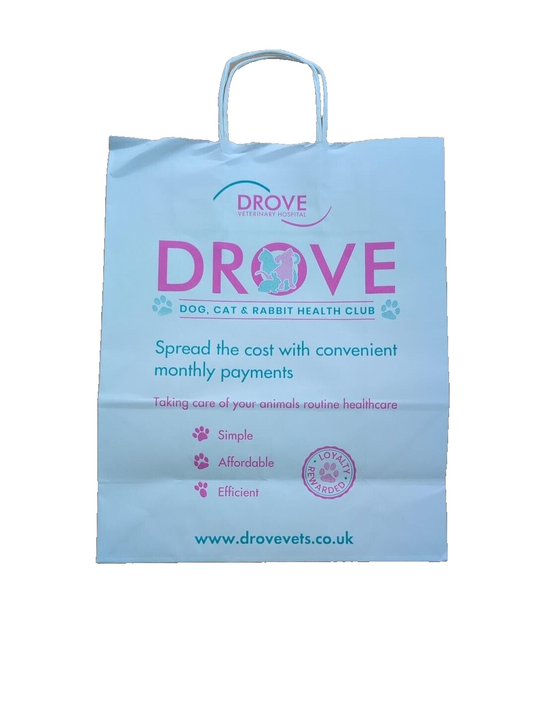 300 x Paper Bags with Rope Handle White Drove Pet Bags 33cm x 26cm x 12cm