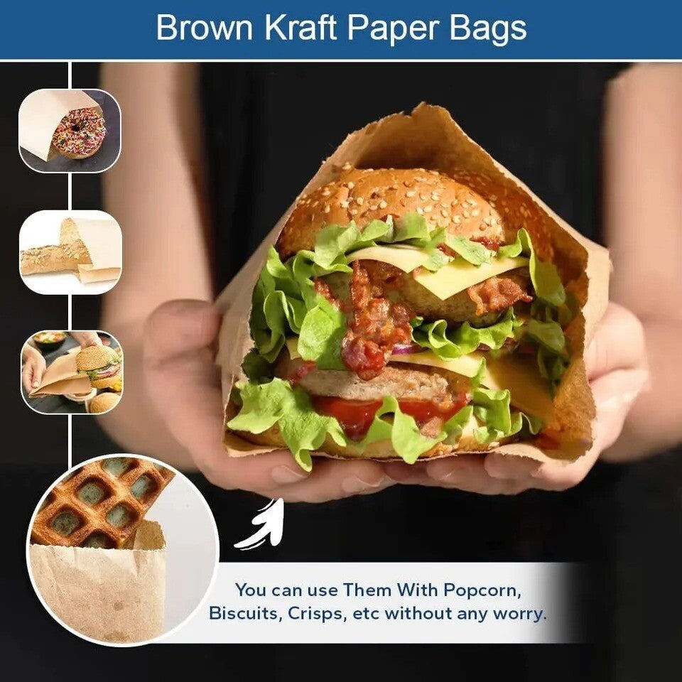 Strung Paper Bags 6" 7" 8.5" 10" 12" Sulphite Food Sandwich Takeaway Carrier Bag