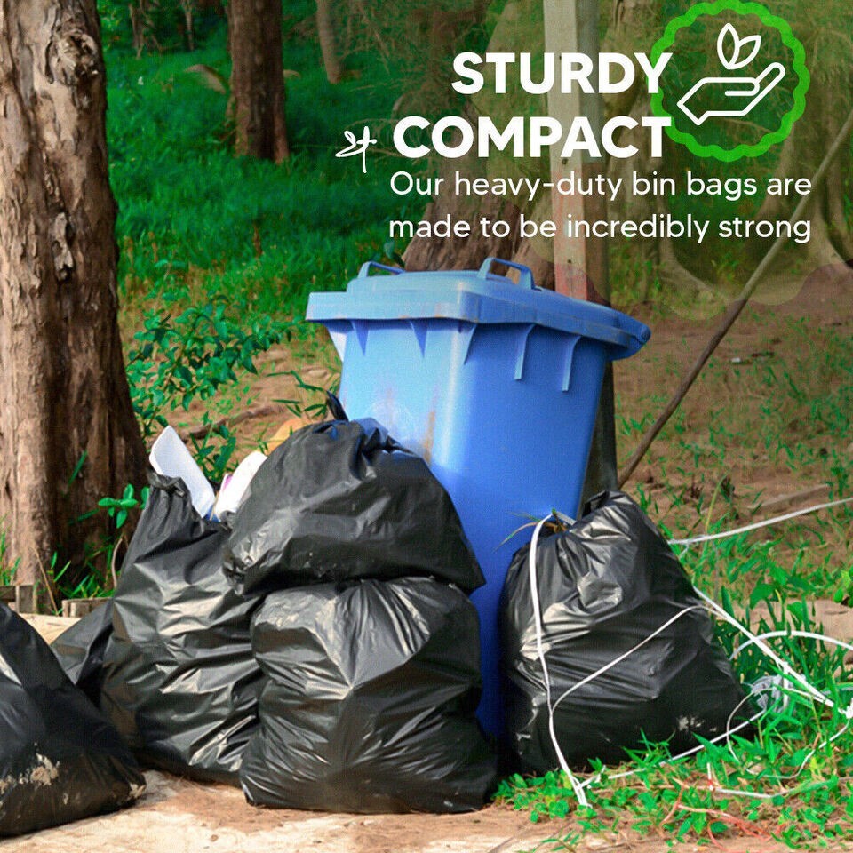 500 x Bin Liner Bags 18" x 29" x 39" 200Gauge (90ltr) Black Rubbish Waste Bags