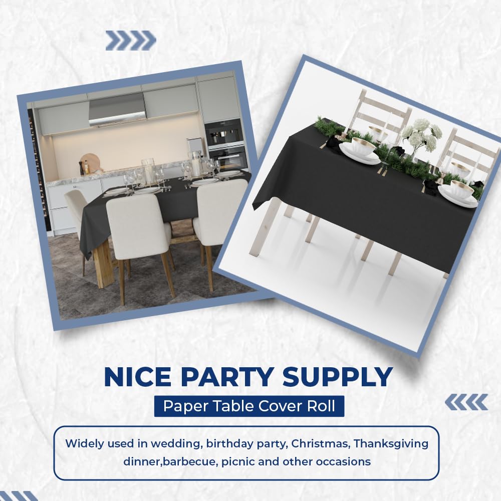 Venuscello® Banquet Roll 8M | Black Paper Banqueting Roll for Wedding Buffet Dinner Home Large Disposable Table Paper Cloth Cover - 8M