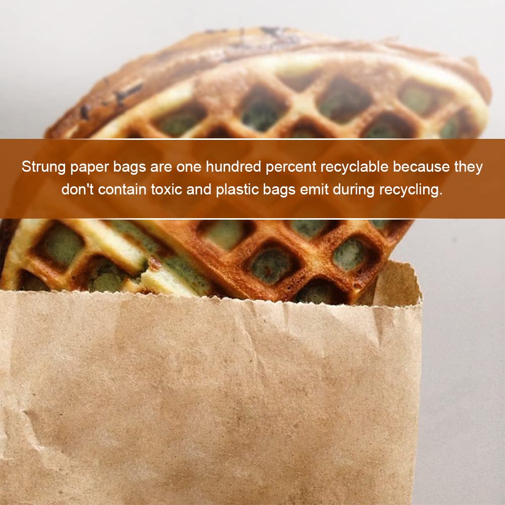 Venuscello® 100 x Kraft Paper Bags 10" x 12" Sulphite Strung Brown Food Bag for Sandwich Candy Cookies & Grocery