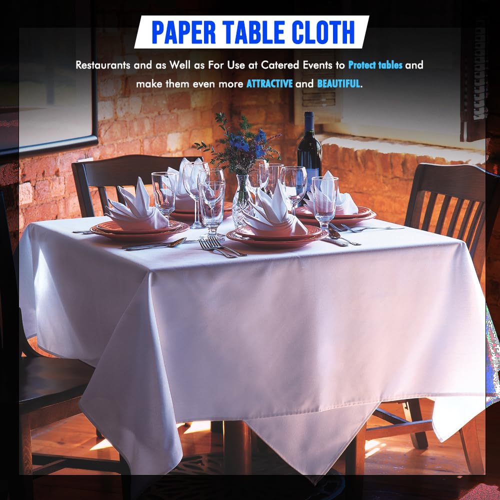 Venuscello 2 x White Paper Table Cover Cloths Disposable Square 90 x 90 cm with Matching Pack of 100 White 2 Ply 33cm Paper Napkins for Birthday Parties Perfect Combo for Catering Supply