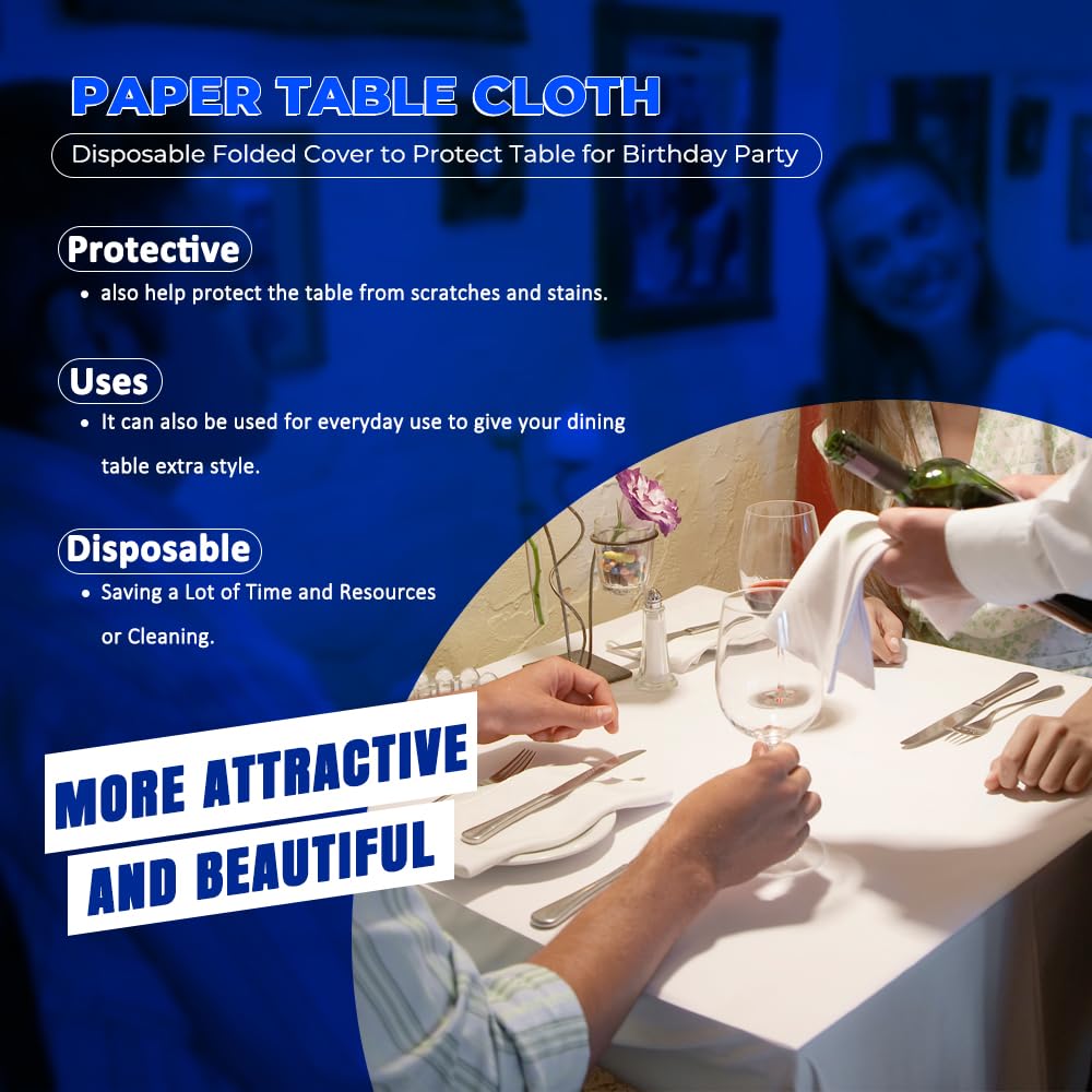 Venuscello 2 x White Paper Table Cover Cloths Disposable Square 90 x 90 cm with Matching Pack of 100 White 2 Ply 33cm Paper Napkins for Birthday Parties Perfect Combo for Catering Supply