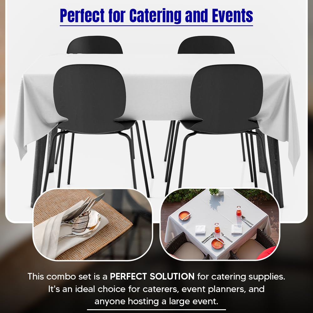 Venuscello 2 x White Paper Table Cover Cloths Disposable Square 90 x 90 cm with Matching Pack of 100 White 2 Ply 33cm Paper Napkins for Birthday Parties Perfect Combo for Catering Supply