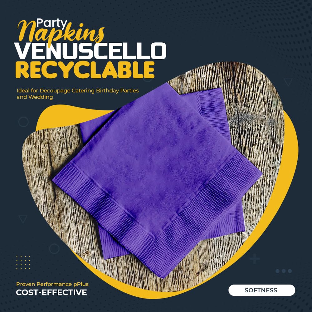 Venuscello® 100 x Serviettes Paper Napkins Purple Disposable Recyclable Tissue 2-Ply 33cm for Catering Wedding Birthday Parties