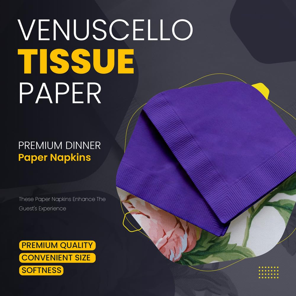 Venuscello® 100 x Serviettes Paper Napkins Purple Disposable Recyclable Tissue 2-Ply 33cm for Catering Wedding Birthday Parties