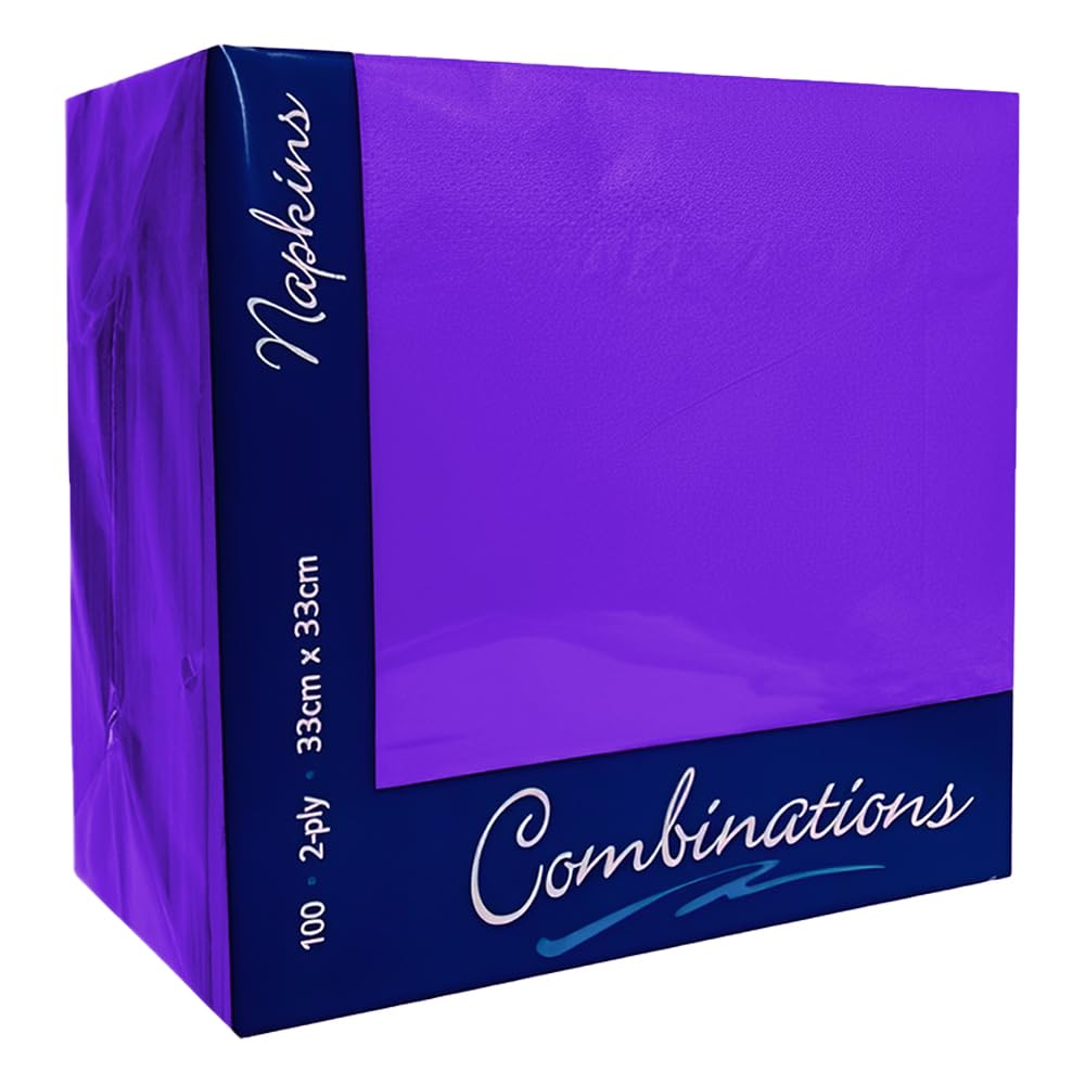 Venuscello® 100 x Serviettes Paper Napkins Purple Disposable Recyclable Tissue 2-Ply 33cm for Catering Wedding Birthday Parties