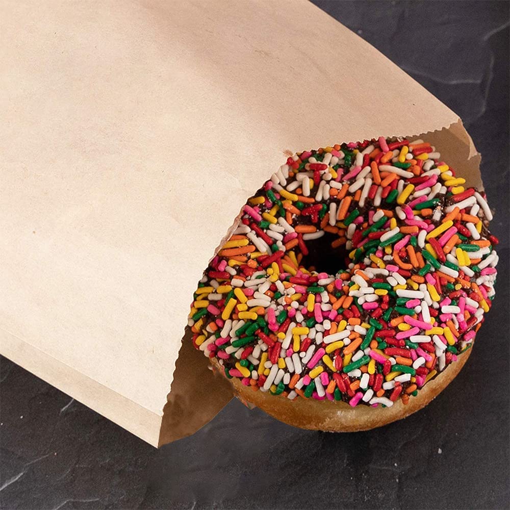 Venuscello® 200 x Kraft Paper Bags 6" x 6" Sulphite Strung Brown Food Bag for Sandwich Candy Cookies & Grocery