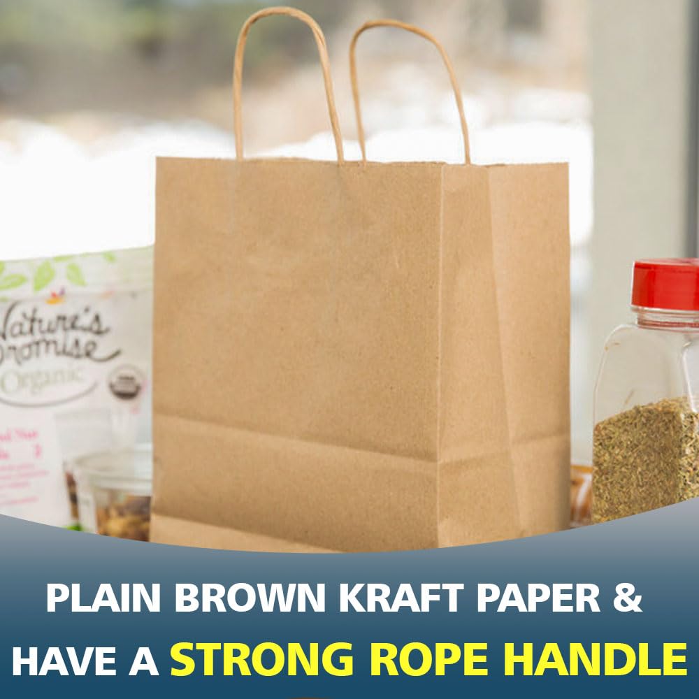 Venuscello® 100 x Twisted Handle Paper Bags 19.30cm x 21.84cm x 8.12cm Brown Kraft Carrier Party Bag for Shopping Cloths & Jewellery - 7.6 x 8.6 + 3.2 in
