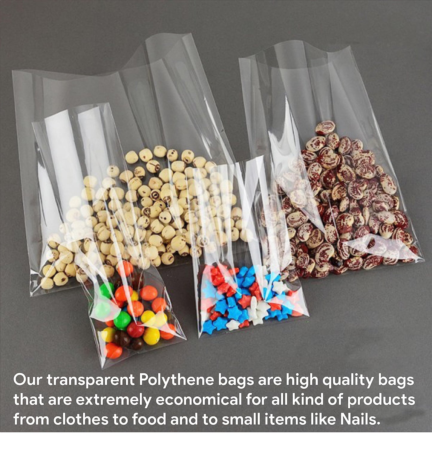 Venuscello® 100 x Clear Food Counter Bags Poly Plastic Transparent Lunch Bag for Carry Food, Candy, Sweets, Chocolate and more - 8" x 10", 30mu