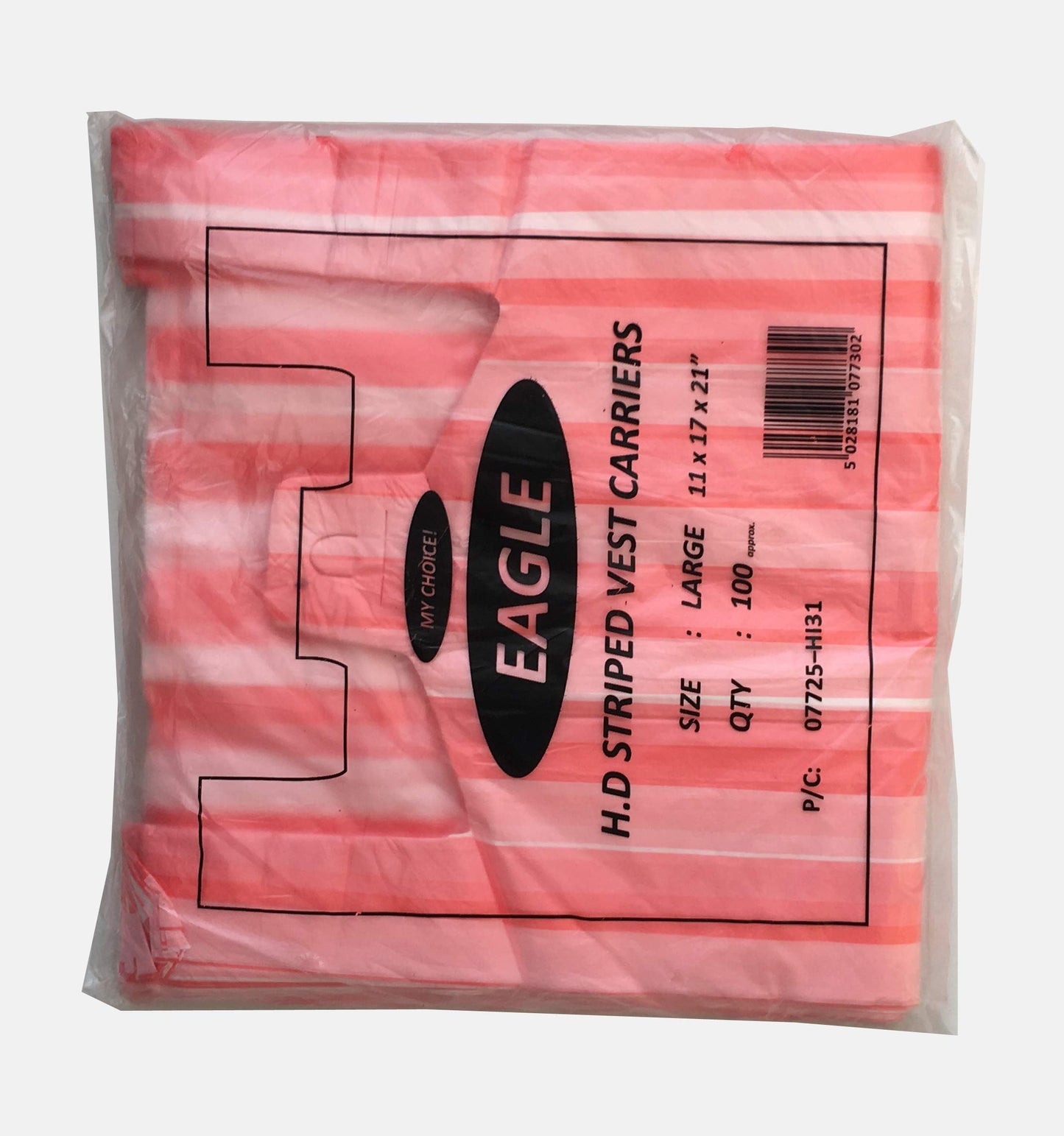 Venuscello® 300 x Vest Style Striped Carrier Pink Bags Plastic 10" x 15" x 18" 12mu Heavy Duty Carry Bags for Vegetables Fruits Groceries Shopping