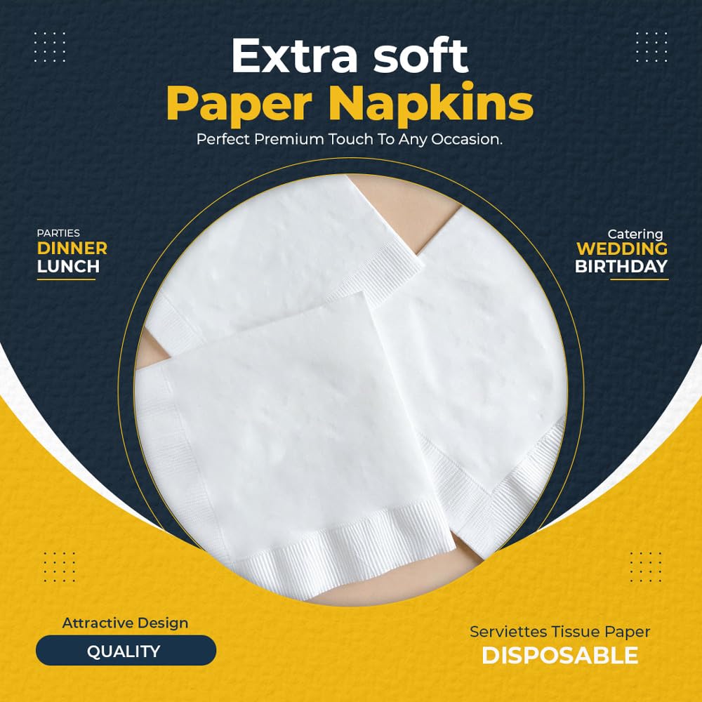 Venuscello® 100 x Paper Napkins White 3-Ply 40cm Serviettes Tissue Paper Disposable Recyclable Napkin for Catering Wedding Birthday Parties Buffet Table