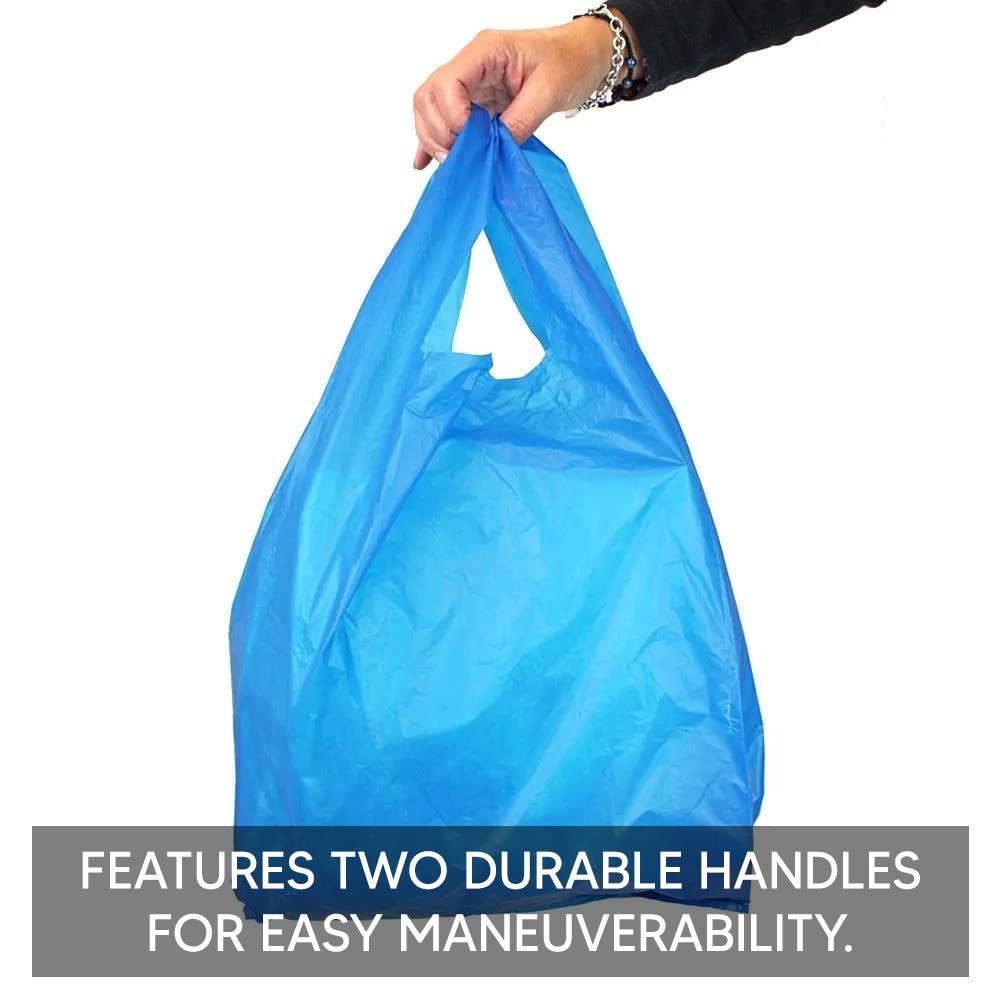 Venuscello® 1000 x Vest Style Carrier Bags Blue Plastic 11" x 17" x 21" Heavy Duty Carry Bags for Vegetables Fruits Groceries Shopping