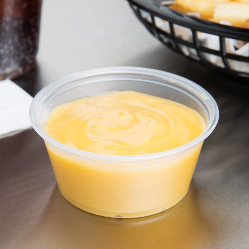 Venuscello® 100 x Deli Sauce Pots 2oz with Lid Round Food Container Tub for Ketchup Chutney Dips Salads Spices and more