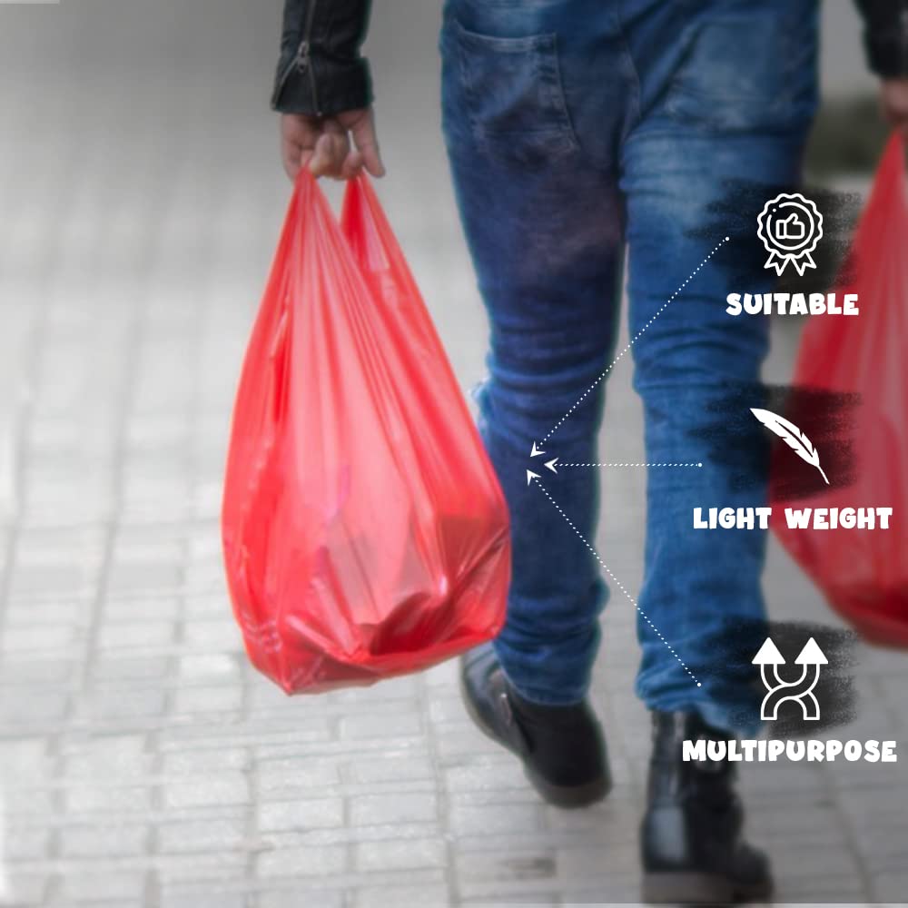 Venuscello® 2000 x Vest Style Carrier Bags Red Plastic 12" x 18" x 23" 18mu Heavy Duty Carry Bags for Vegetables Fruits Groceries Shopping