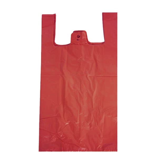 Venuscello® 500 x Vest Style Carrier Bags Red Plastic 11" x 17" x 21" 18mu Heavy Duty Carry Bags for Vegetables Fruits Groceries Shopping