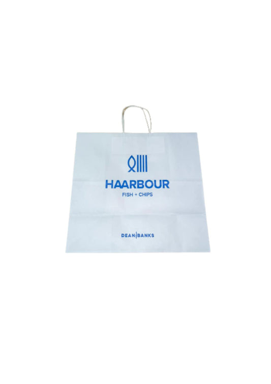 Venuscello® 250 X White Paper Bag With Twisted Handle, Kraft Takeaway Fish, Chips & other food Carrier bag - 13" x 6.5" x 12"