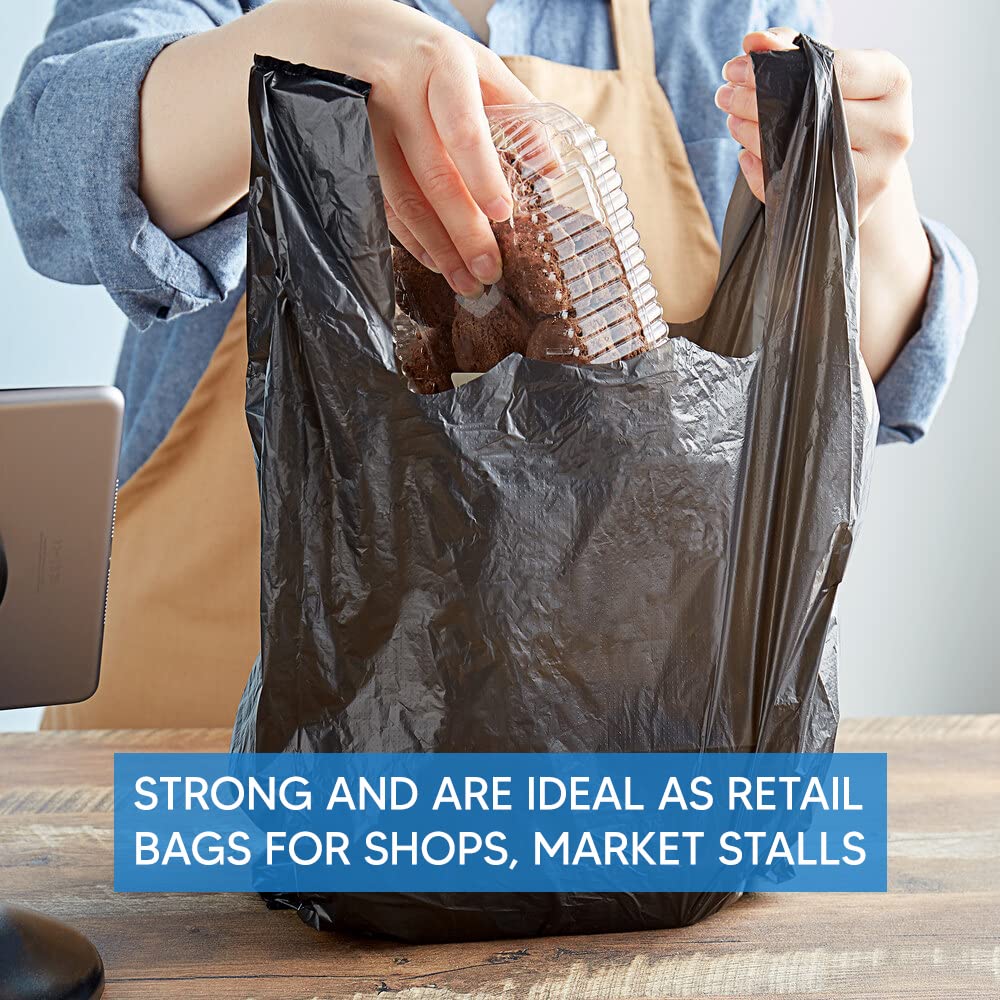 Venuscello® 4000 x Vest Style Carrier Bags Black Plastic 11" x 17" x 21" Heavy Duty Carry Bags for Vegetables Fruits Groceries Shopping