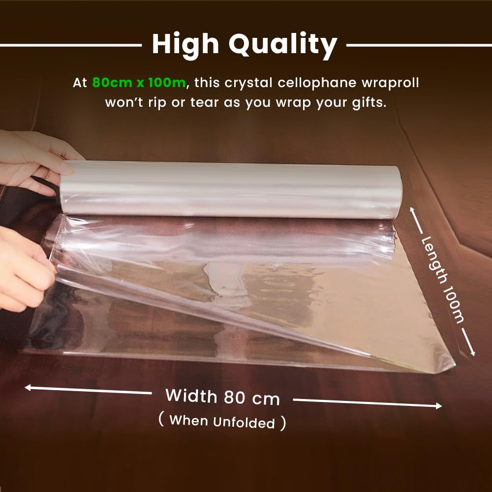 Venuscello® Cellophane Clear Wrap Roll 100m x 80cm Hamper Gift Wrapping Florist Paper for Wrapping Gift Hamper, Flower Craft Basket