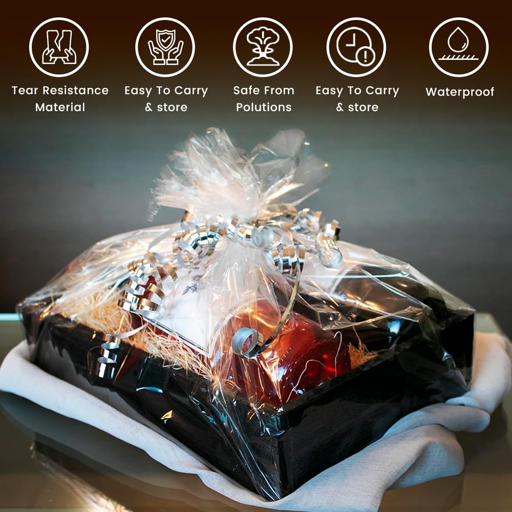 Venuscello® Cellophane Clear Wrap Roll 100m x 80cm Hamper Gift Wrapping Florist Paper for Wrapping Gift Hamper, Flower Craft Basket