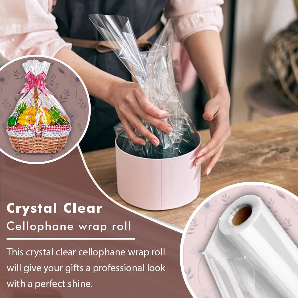 Venuscello® Cellophane Clear Wrap Roll 100m x 80cm Hamper Gift Wrapping Florist Paper for Wrapping Gift Hamper, Flower Craft Basket