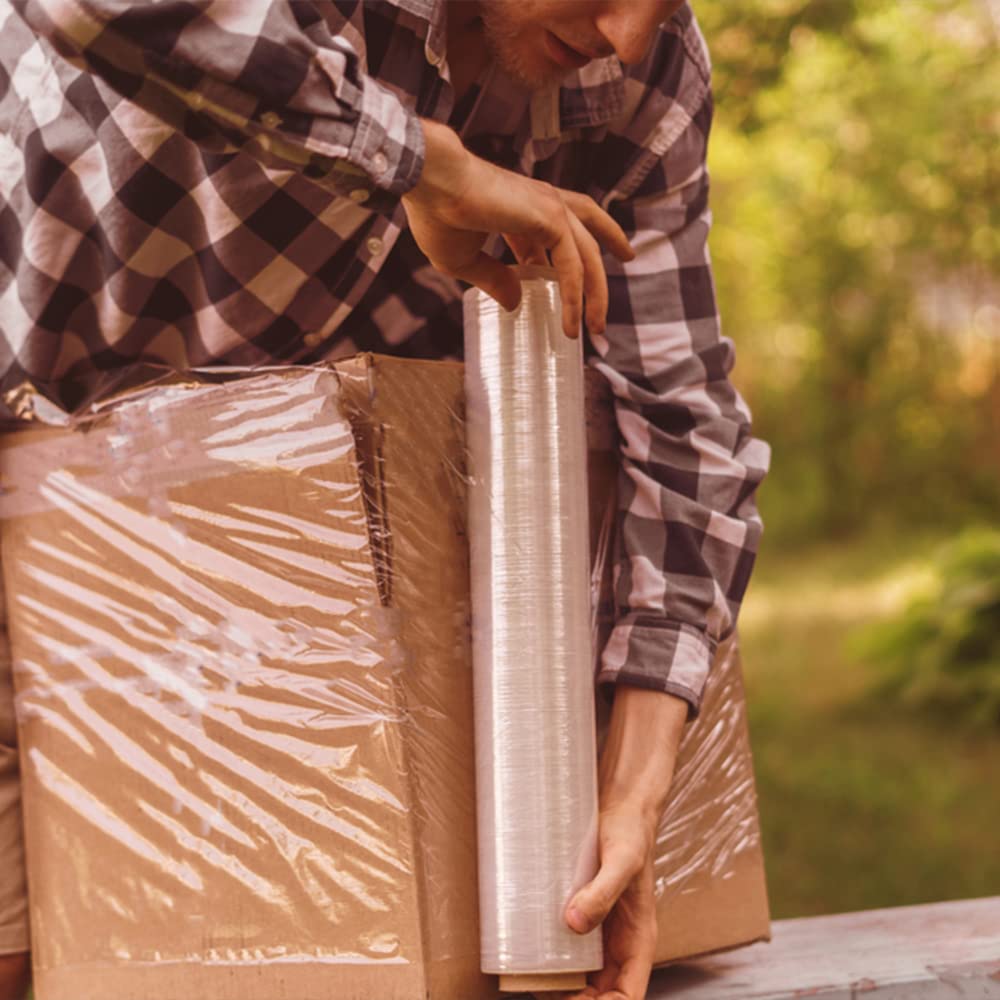 Venuscello® 2 x Pallet Wrap Stretch Shrink Wrapping Roll 400mm x 200m 34mu Clear Non Extended Core Cling Film for Moving Secure Packaging & Shipping