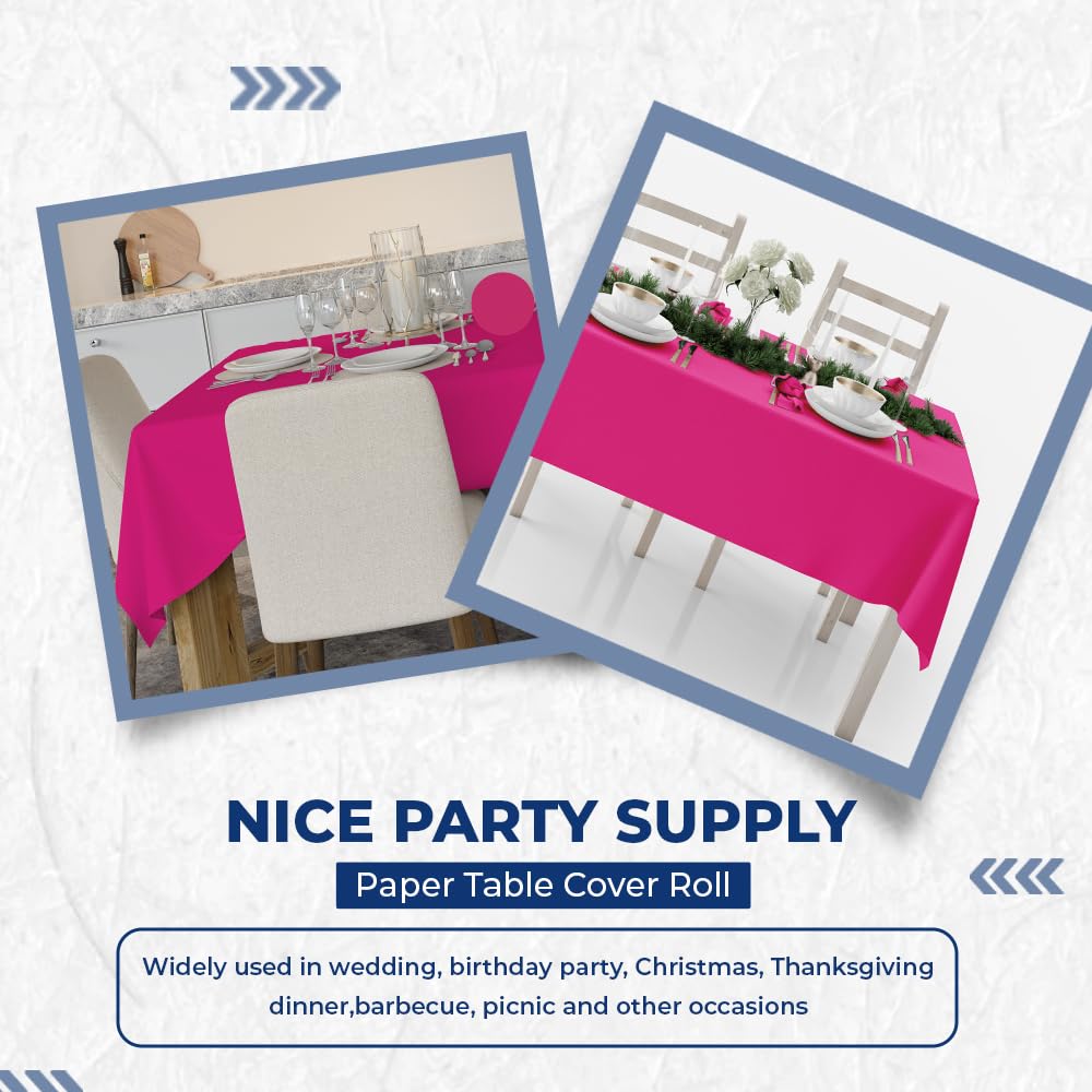 Venuscello Fuchsia Banquet Roll 7m Paper Banqueting Table Cover for Wedding Buffet Dinner Home Large Disposable Table Paper Cloth