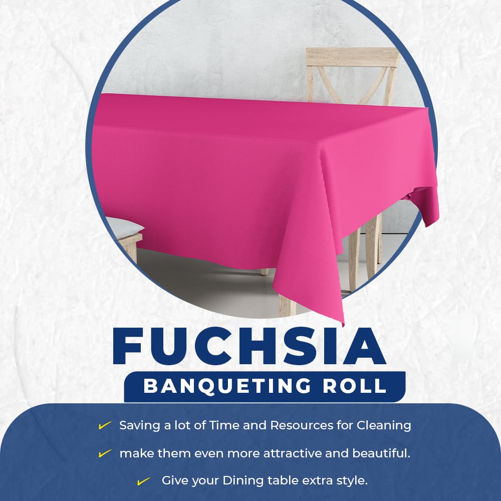 Venuscello Fuchsia Banquet Roll 7m Paper Banqueting Table Cover for Wedding Buffet Dinner Home Large Disposable Table Paper Cloth