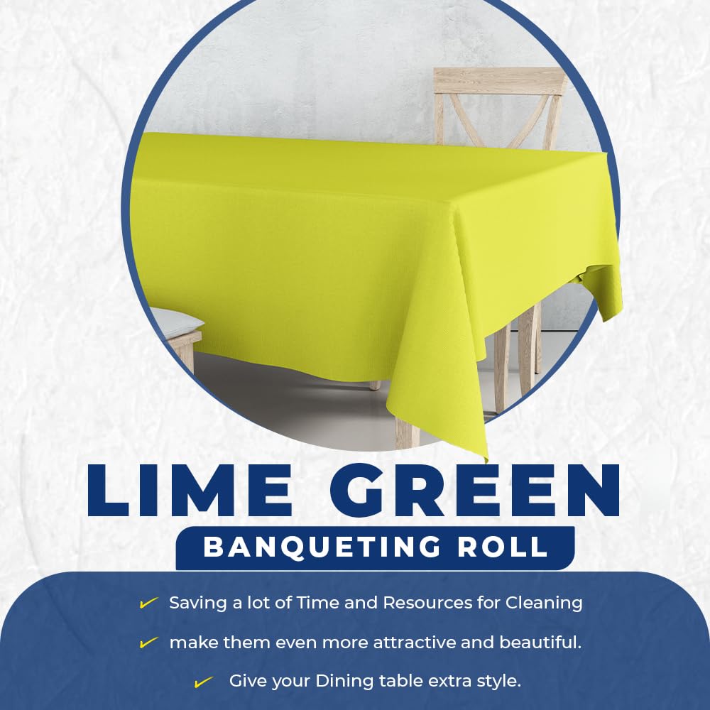 Venuscello Lime Green Banquet Roll 7m Paper Banqueting Table Cover for Wedding Buffet Dinner Home Large Disposable Table Paper Cloth