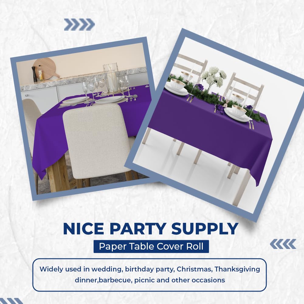 Venuscello Violet Banquet Roll 7m Paper Banqueting Table Cover for Wedding Buffet Dinner Home Large Disposable Table Paper Cloth