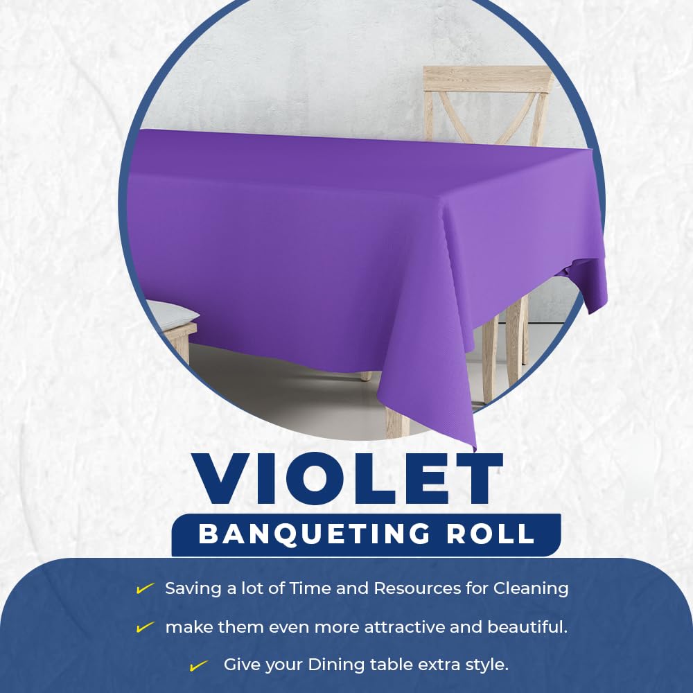 Venuscello Violet Banquet Roll 7m Paper Banqueting Table Cover for Wedding Buffet Dinner Home Large Disposable Table Paper Cloth