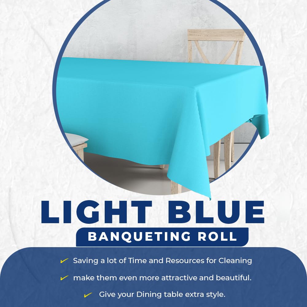 Venuscello Light Blue Banquet Roll 7m Paper Banqueting Table Cover for Wedding Buffet Dinner Home Large Disposable Table Paper Cloth