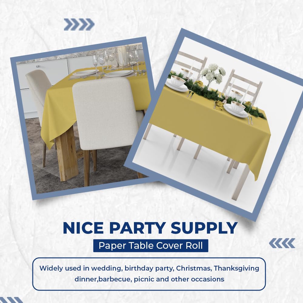Venuscello Gold Banquet Roll 8m x 120cm Paper Banqueting Table Cover for Wedding Buffet Dinner Home Large Disposable Table Paper Cloth