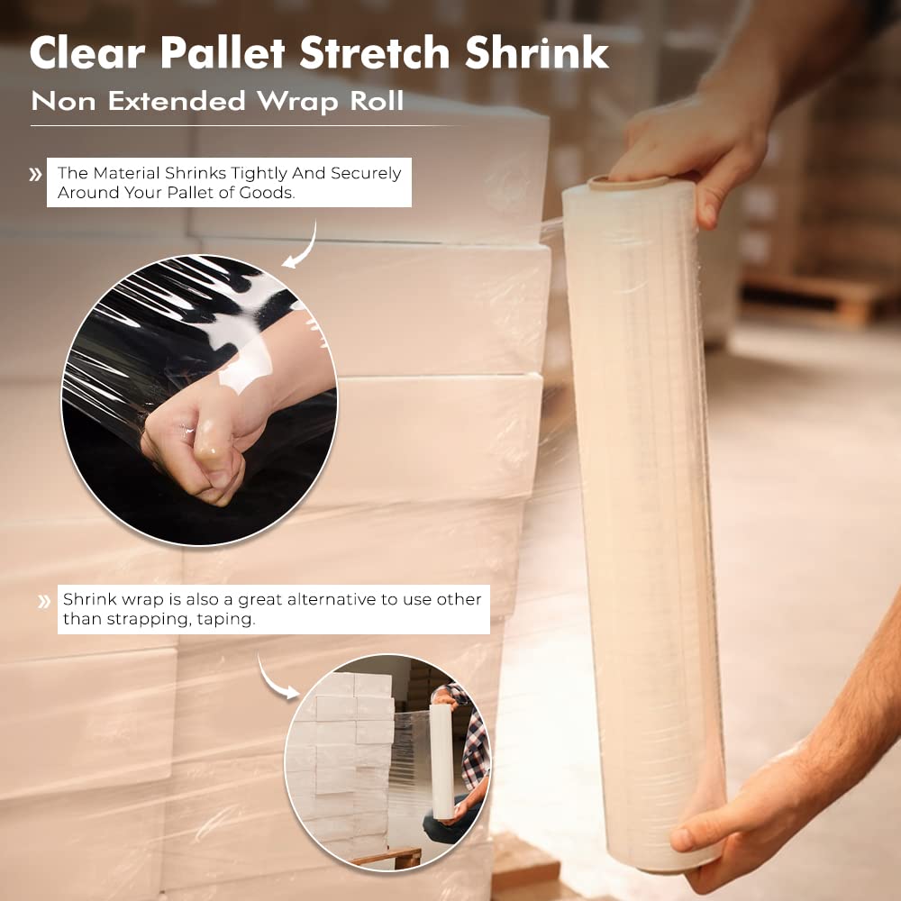 Venuscello® 360 x Pallet Wrap Stretch Shrink Wrapping Roll 450mm x 250m 14mu Clear Non Extended Core Cling Film for Moving Secure Packaging & Shipping