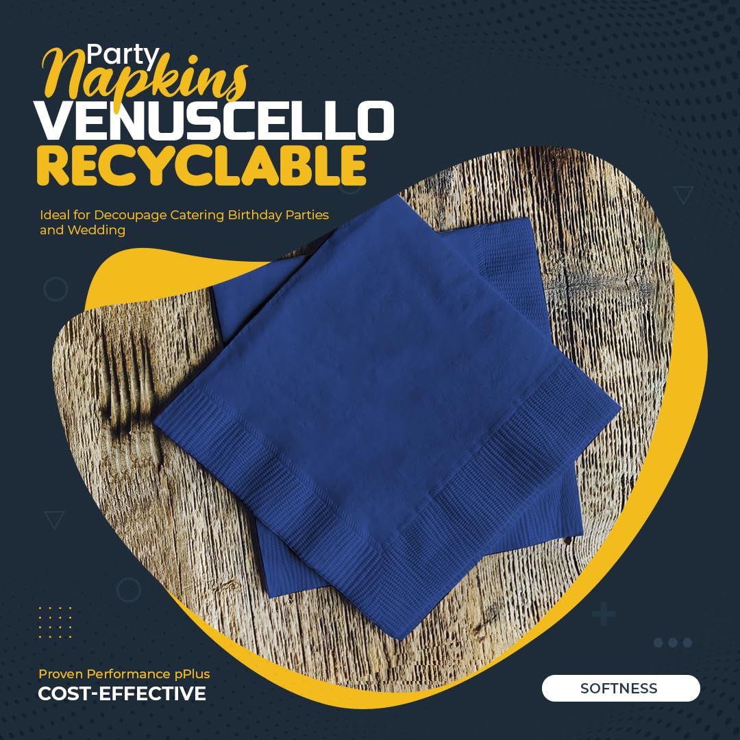 Venuscello® 400 x Serviettes Tissue Paper Napkins Blue 2-Ply 33cm for Catering Wedding Birthday Parties - 100 in Each Pack